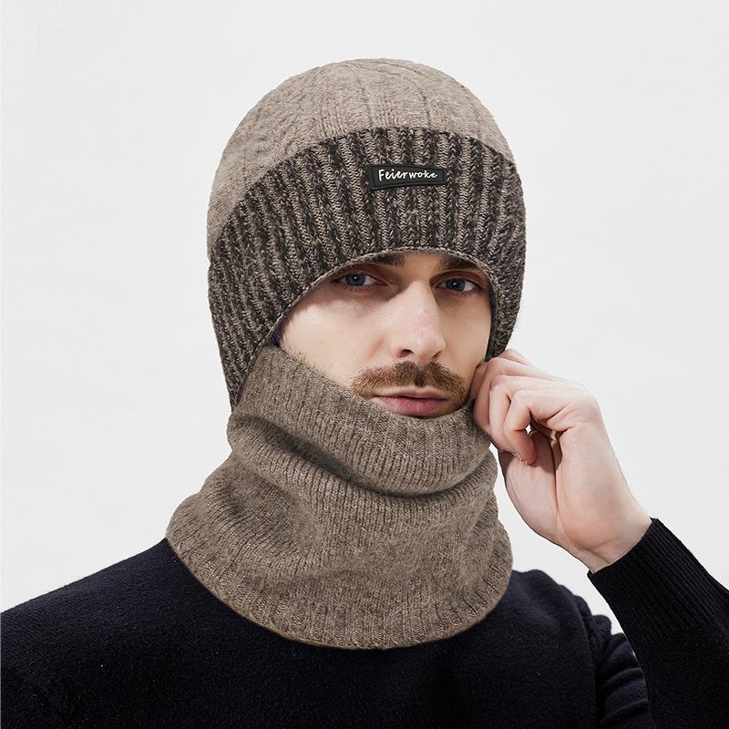 Winter Color Matching Wool Knitted Hat for Men Outdoor Cycling Cold-Proof Warm Wool Hat