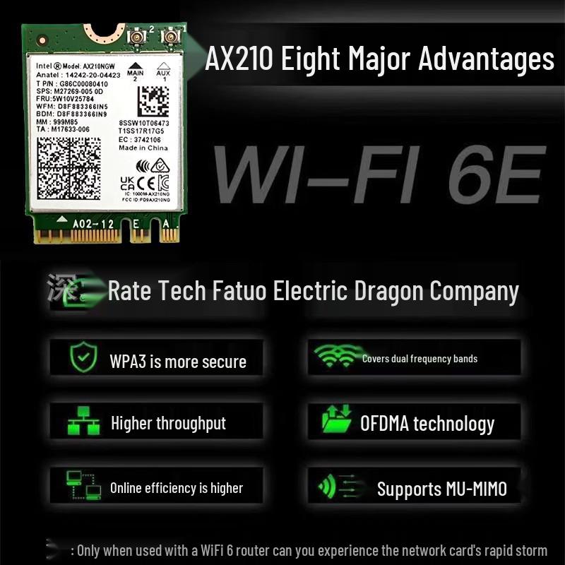 Compatible with Intel AX210 WiFi 6E Wireless Network Card 5G Bluetooth 5.3 for Laptop/Desktop M.2.