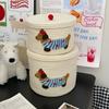 Cute Puppy Storage Basket Woven Cotton Rope Frame Large Capacity With Lid Dustproof Storage Bucket Desktop Dustproof
