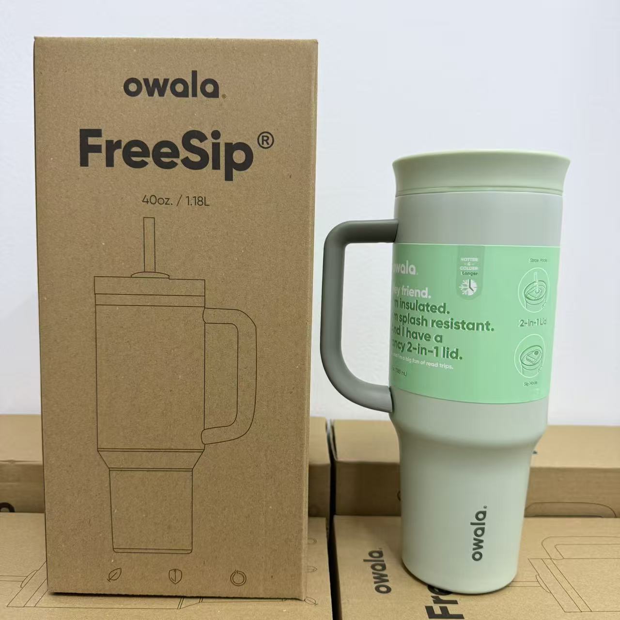 Owala same large-capacity double-layer vacuum 304 stainless steel thermos cup outdoor portable straw cup old 40oz весной зеленый