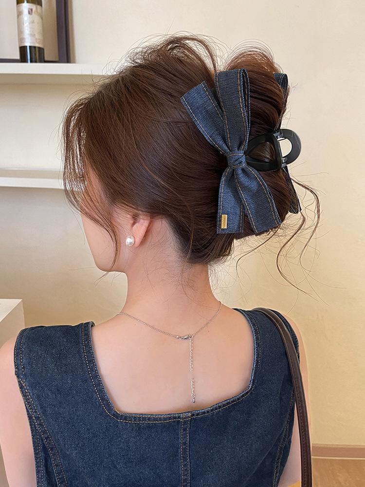 

Тканевая заколка-бант корейская мода джинсовая заколка-краб для затылка простая модная универсальная высококлассная женская бижутерия для волос