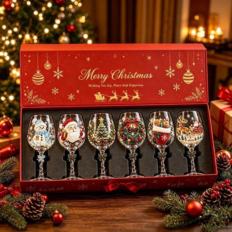 Calice a Gambo Fiocco di Neve di Natale Vetro Artistico di Lusso Bicchiere da Vino per le Festività Invernali Decorazione Tavola di Natale Regalo Bicchieri da Bevanda
