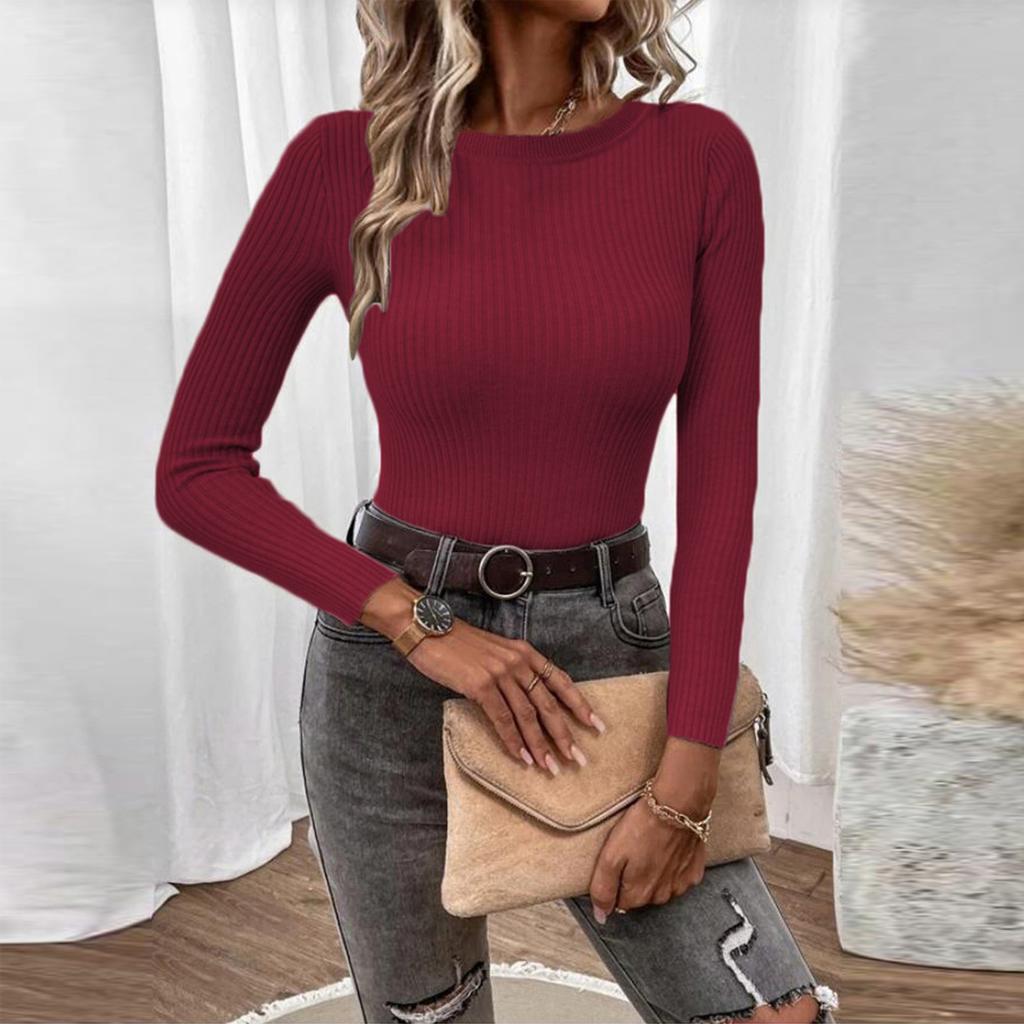 YYFS Damenmode, lässig, Herbst/Winter, einfarbig, mit Druck, lange Ärmel, O-Ausschnitt