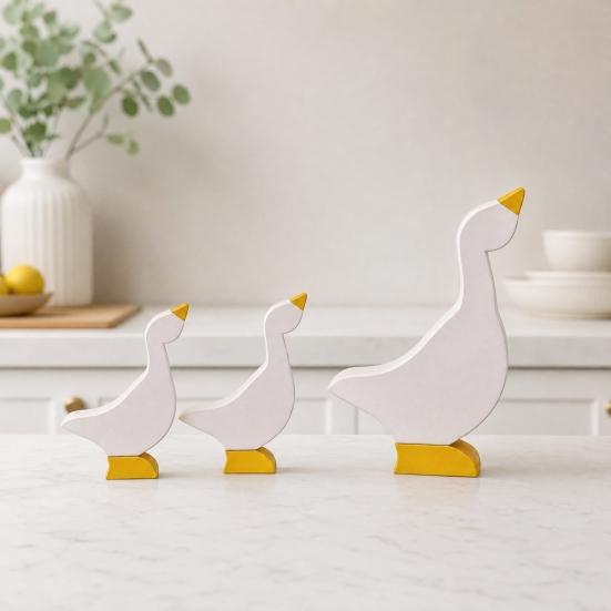 3Pcs Goose Wood Table Sign, Nordic Style Minimalist Solid Wood Decorative Ducks Set, Tabletop Centerpieces for Home Office Kids Room Shelf Decor