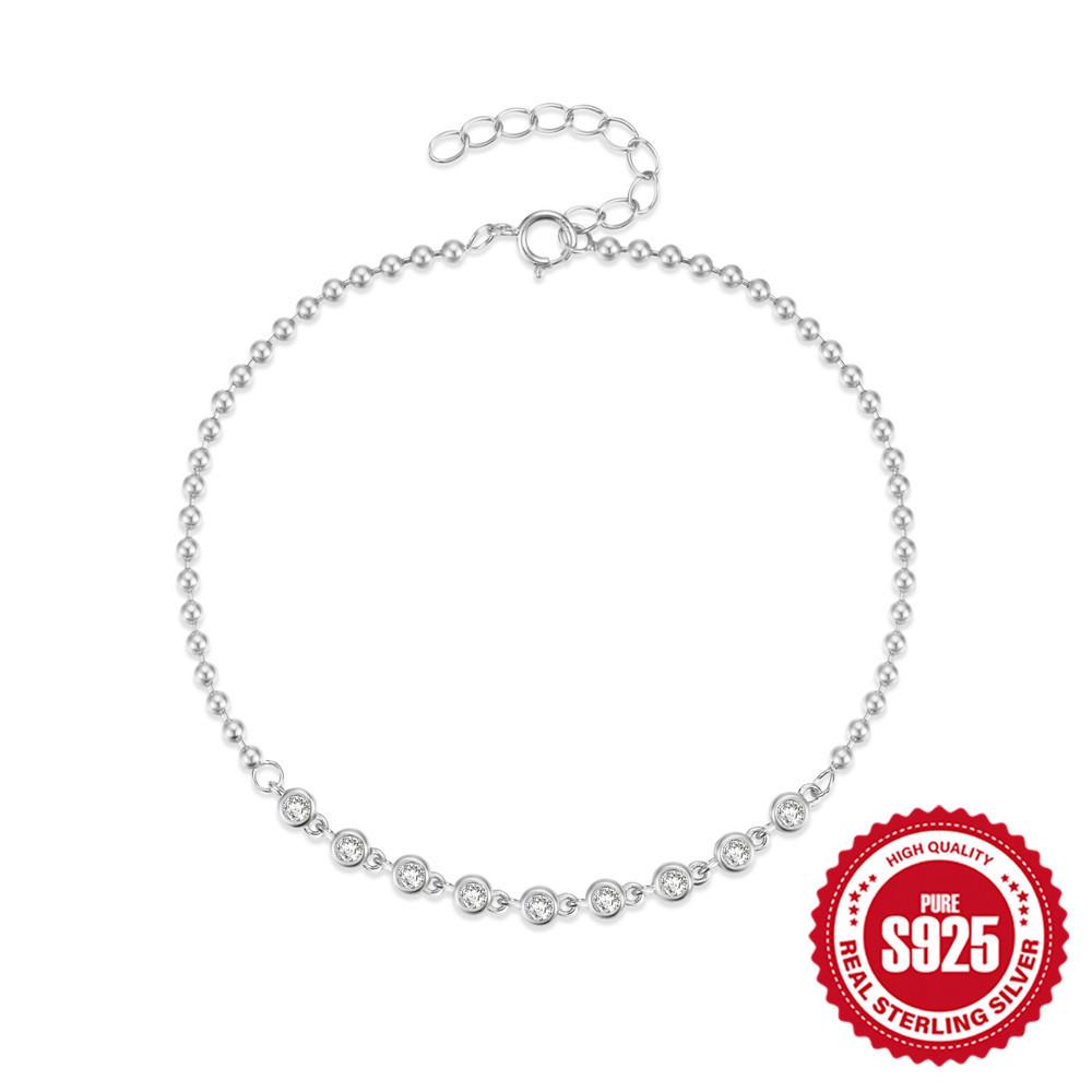 

Fashion Style S925 Sterling Silver Single Diamond Round Bead Chain High-End Temperament Women S Bracelet 925 Silver платиновый
