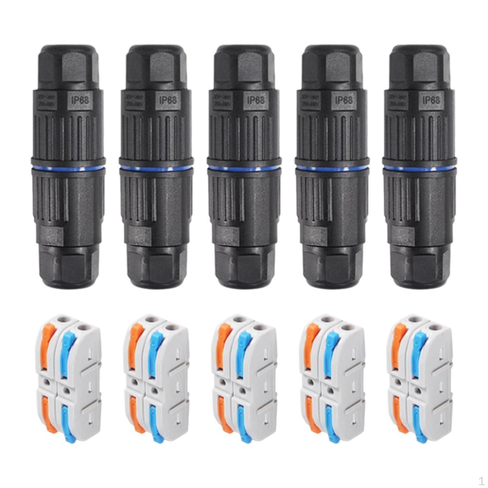 

5 Count of Outdoor Junction Boxes with Cable Connectors, IP68 Power Cord Cases 2 pin