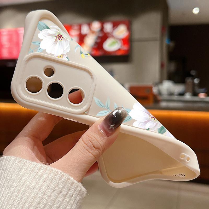 White Flower Pattern Matte TPU Soft Phone Case For Samsung S25 Plus S24 FE S23 Ultra S22 A56 A36 A16 A15 A55 A06 A05 A35 A34 Shockproof Bumper Cover