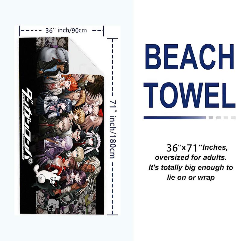 Dangan Ronpa Anime Print Beach Towel, Large Soft Quick Dry Towel for Beach Camping Swimming