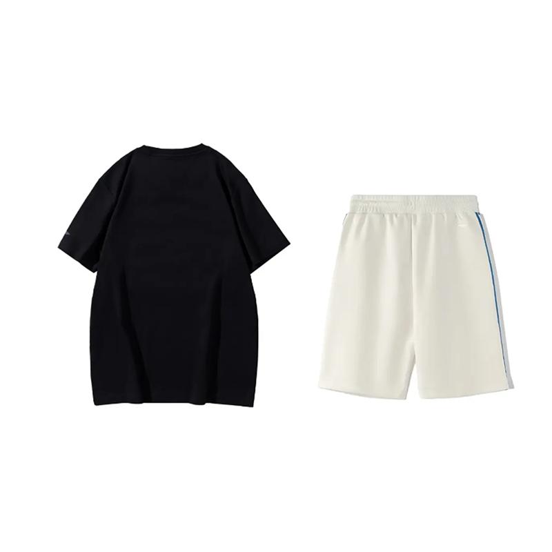 Li-Ning American Style Round Neck Short Sleeve T-Shirt Loose Comfortable Versatile Shorts Casual Sports Suit Unisex Sportswear AHSUA27-2+YKSV129-1