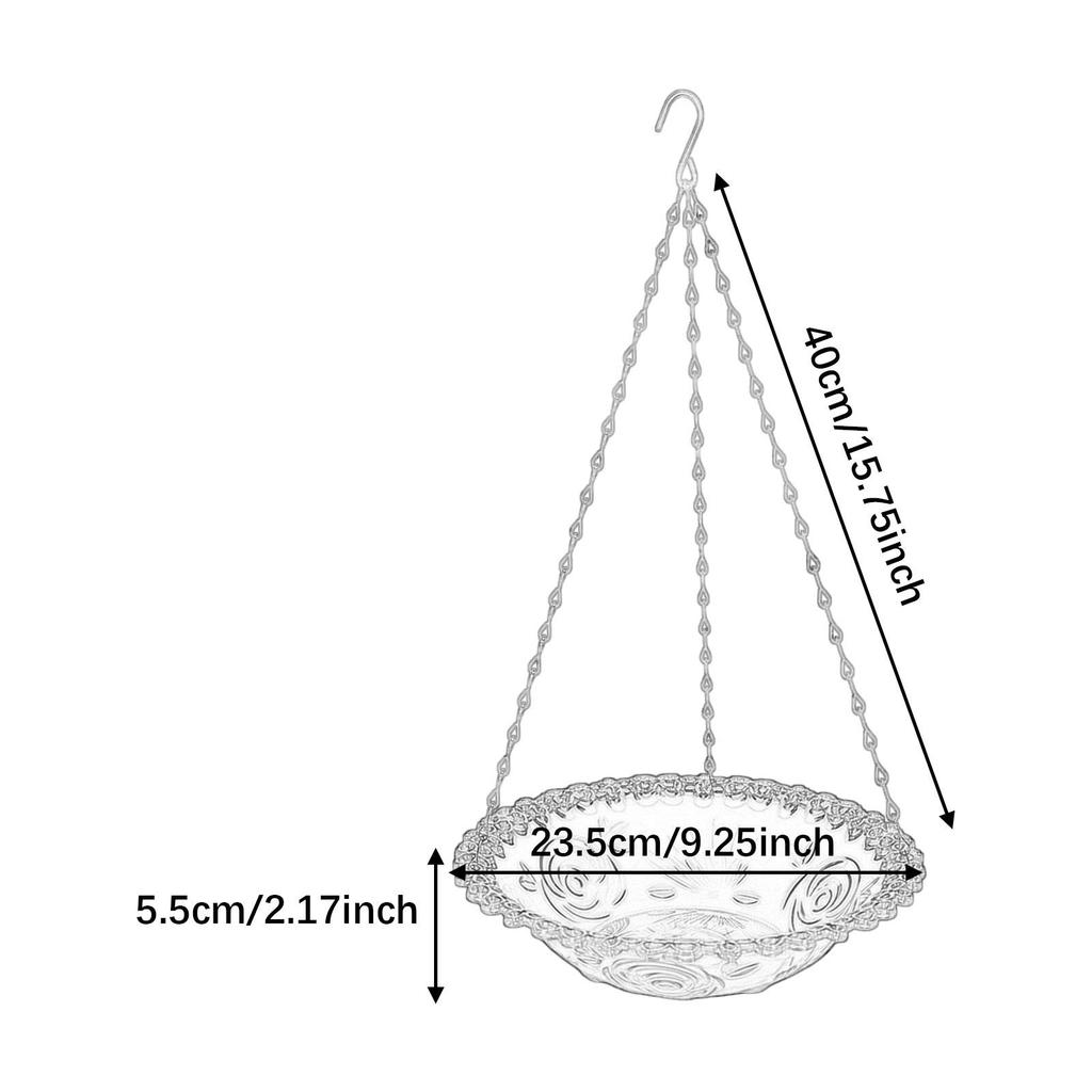 Sturdy Hanging Birdbath Large Capacity Garden Water Feeder Tray for Outdoor Patio Balcony Birds