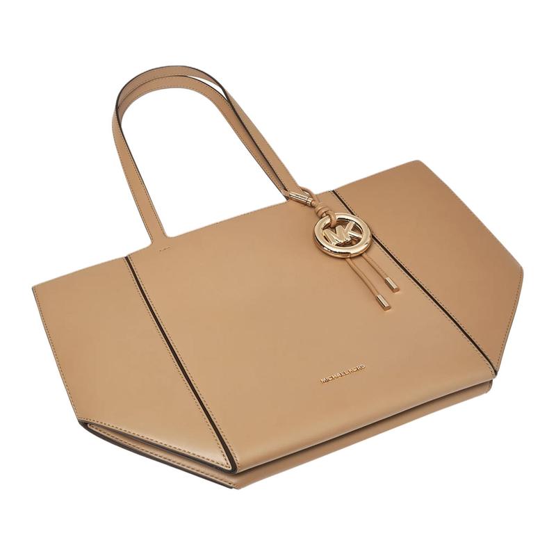 Michael Kors Jordi Logo Metal Parts and Round Decoration Tote Bag Tote Bag Shopping Bag Cow Leather Shoulder Bag Medium Size Women's Camel