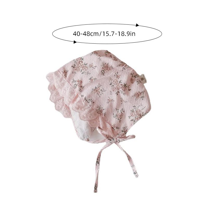 Princess Baby Ruffle Court Hat Lace-up Beanie Flower Print Infant Headgear Bonnet Kids Photo Props 0-12M Toddler Sunscreen Visors