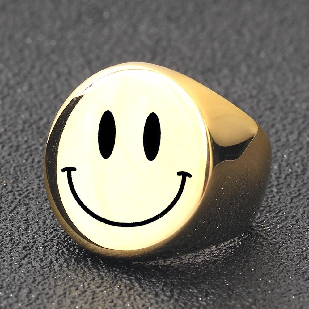 Round Smiley Face Fashion Ring - 22MM Laser Engraved Stainless Steel