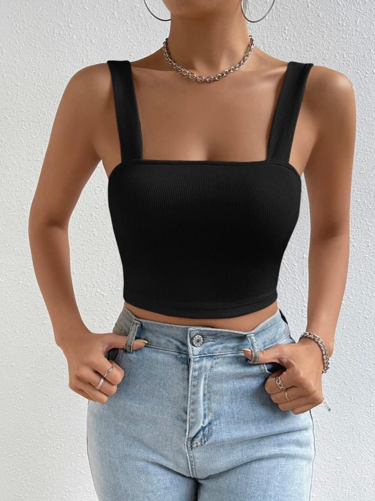 Strick Tanktop mit quadratischem Ausschnitt Crop Tops Damen Sommer Camisole Einfarbig Camisole Mode Sporttube Ärmellos Kurz Y2K Mädchen Kleidung
