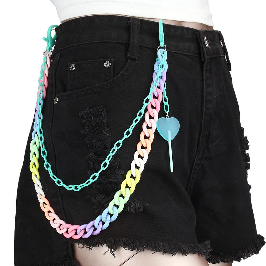 Candy Color Double Layer Resin Belt Chain With Heart Lollipop Decor For Unisex Adults