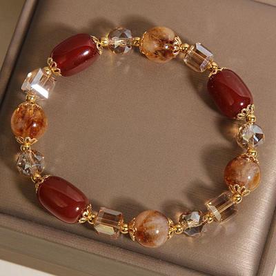 Natural Yellow Tower Crystal Bracelet for Women Light Luxury Niche Exquisite Bracelet High-end Feeling Red Agate Bracelet
