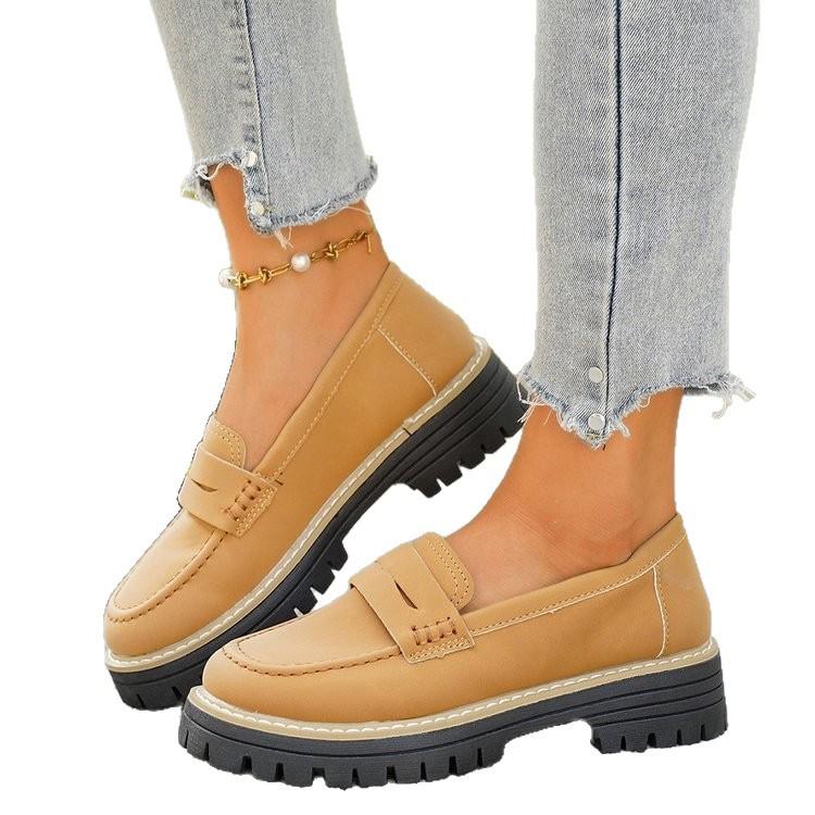 Casual large size shallow mouth round head square heel women's shoes autumn new comfortable soft sole single shoes