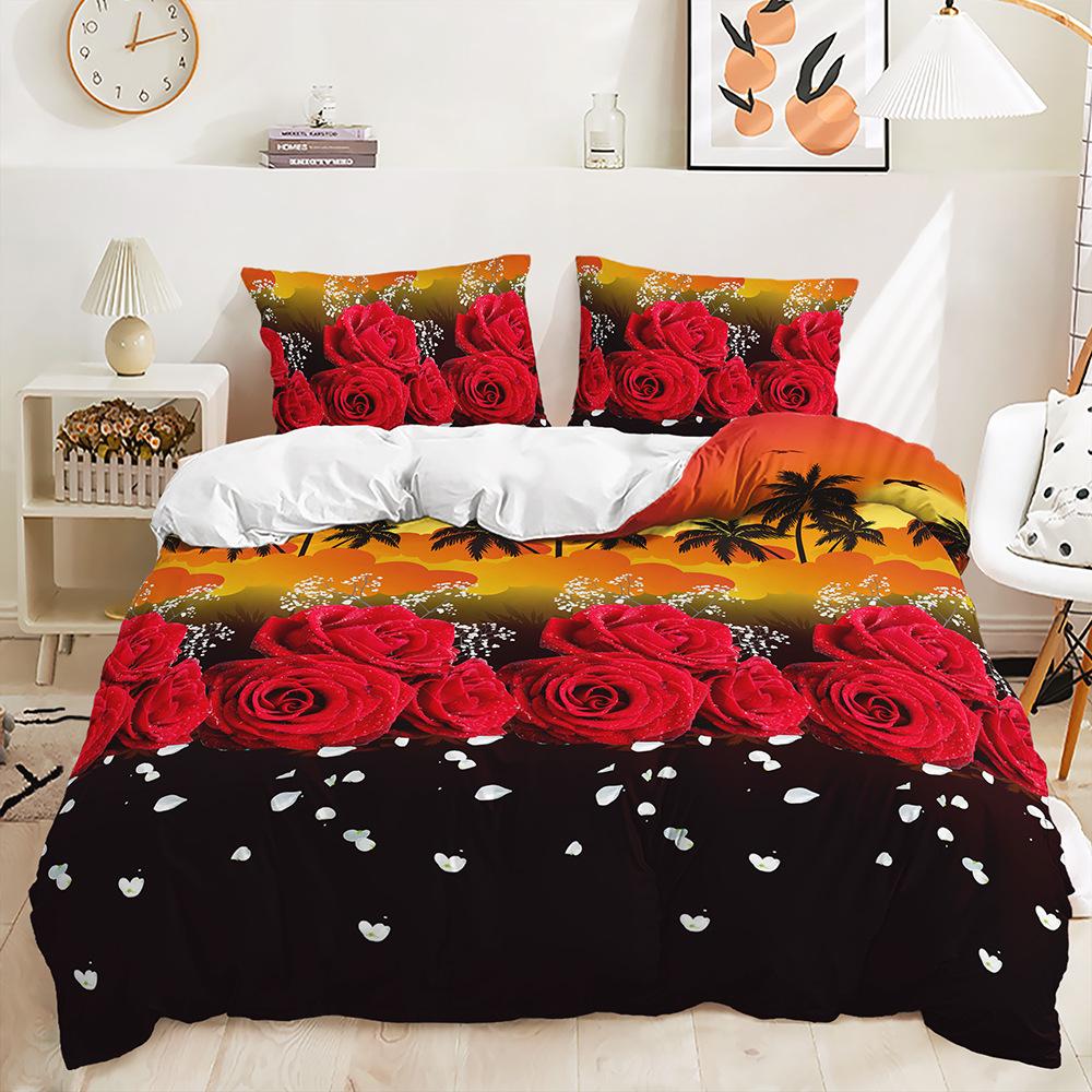 3D-Rosen-Bettwäsche-Set, Valentinstag, Bettbezug, Kissenbezug, 2/3-teilig, romantische Liebe, AU180 * 210, Heimtextilien-Damen-Bettbezug in voller Größe