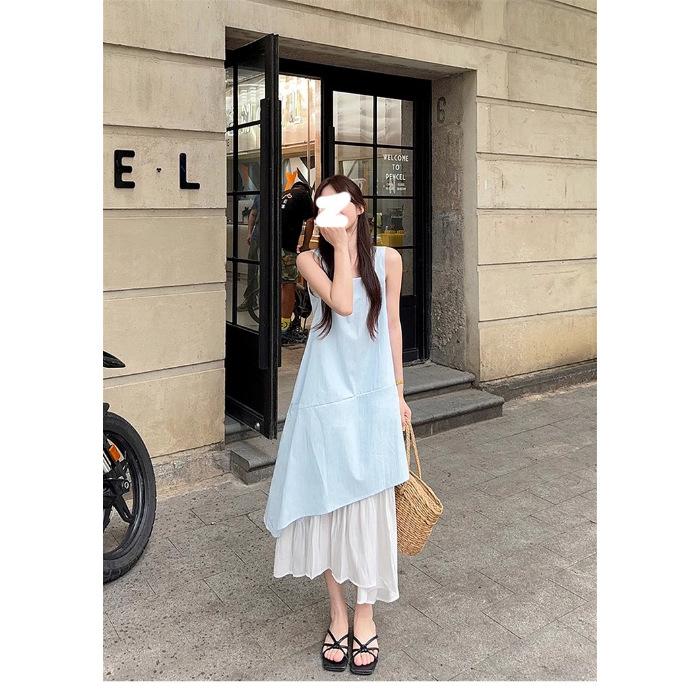 

White vest skirt women s summer new French loose design medium and long irregular suspender dress XL