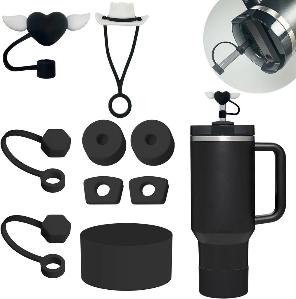 Conjunto de 9 Acessórios mais 6 Peças Rolha de Silicone à Prova de Derramamento 2 Peças Tampa de Cobertura de Canudo para Canudos de 9-10 mm 1 Peça Bota para Copo Stanley