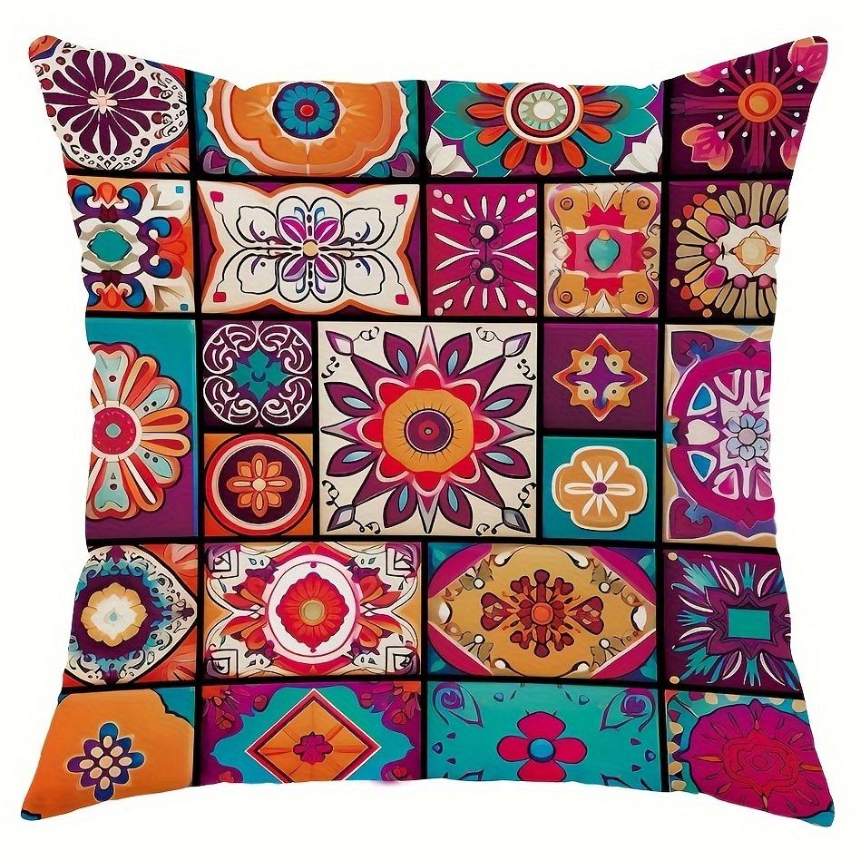 Bohemian Mandala Checkered Pillow Covers Vibrant Pattern Decorative Cushion Covers For Sofa Living Room Outdoor Home Decor
