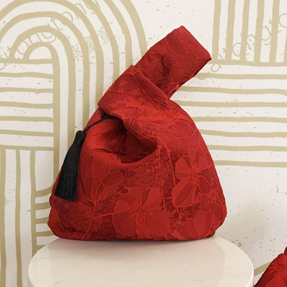 

Red Handbag New Year Canvas Bag Chinese Style Red Tote Bag Embroidery Knot Wrist Bag Wedding красный