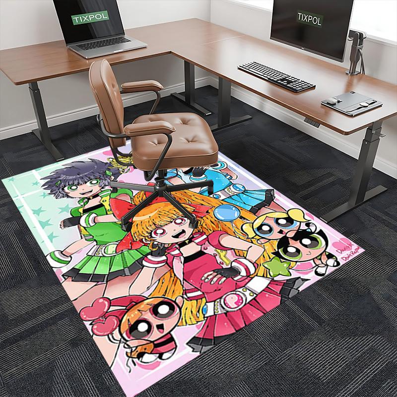 1pc Powerpuff Girls Anime Cartoon Design Office Chair Mat Non-Slip Carpet for Home Decor, Living Room, Bedroom, Game Room - Perfect Gift for Any Occas