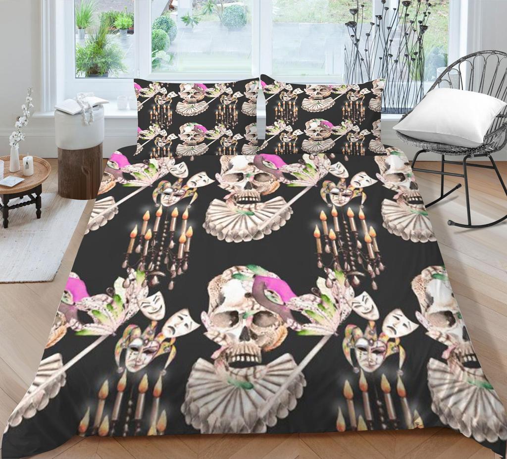 Quilt Cover 3D Printing Skull Home Bedclothes with Pillowcase King Double Size Soft Bed Set Luxury Duvet Cover