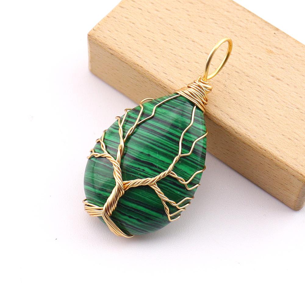 Natural Stone Agate Water Drop Tree of Life Pendant Necklace N781