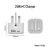35W+C UK Dual Port Fast Charger: Compatible with Apple and Android, USB+PD Fast Charging