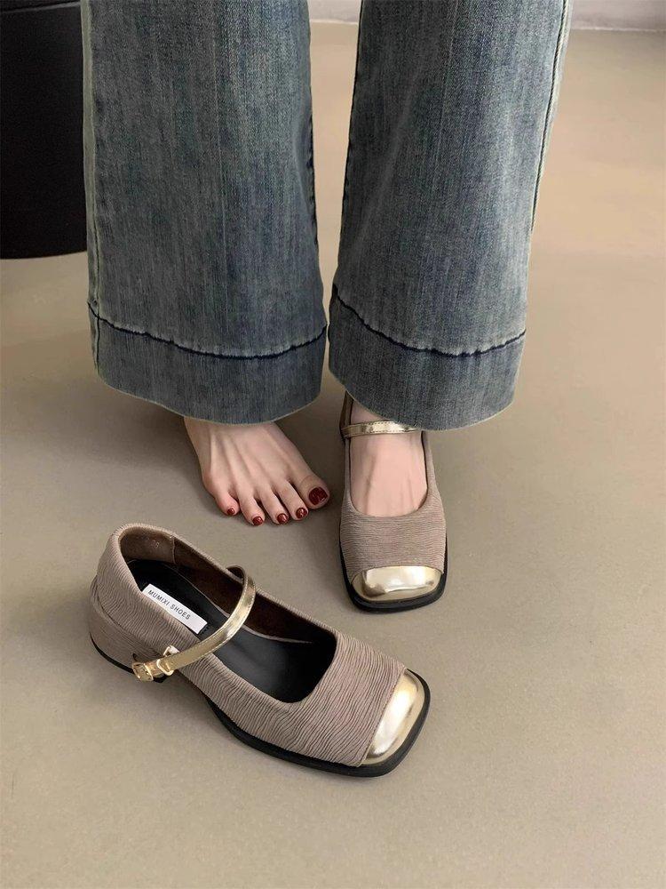 

Туфли на толстом каблуке с квадратной головкой и неглубоким носком. Женские весенне-летние туфли на высоком каблуке в стиле «Мэри Джейн» в стиле «фея» 36