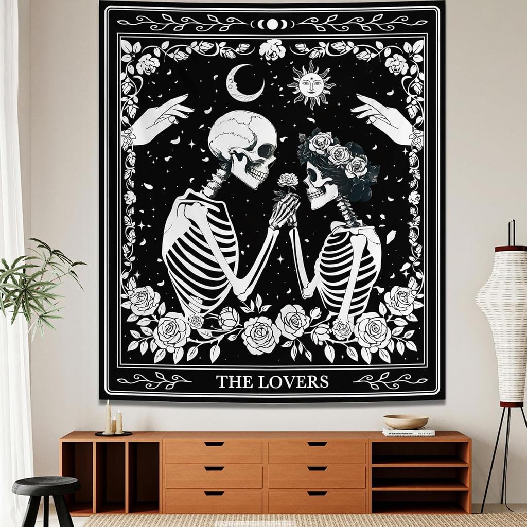 Skeleton Lovers Wall Tapestry Day of the Dead Art Decor Halloween Boho Bedroom Living Room Home Interior Hanging