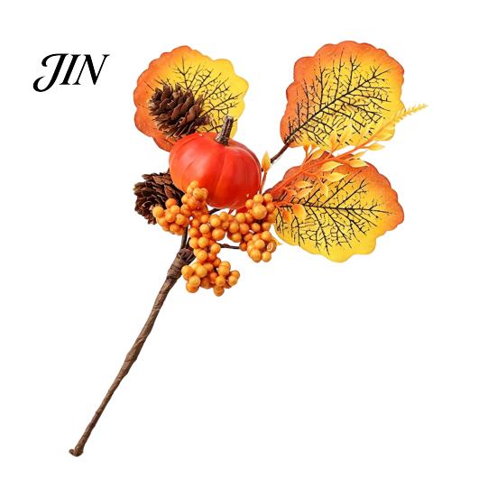 Faux Autumn Flowers Flower Bouquet, Artificial Fall Floral Picks with Maple Leaves Pumpkins Pumpkin And Berry Centerpiece Berries Pine Cones B