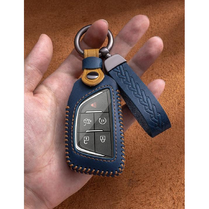 for Cadillac Key Fob Cover Leather Car Key Case keychain Smart Key Fob Holder Compatible for -2024 Cadillac Escalade CT5 CT6 XT4 XT5 C8 Corvette