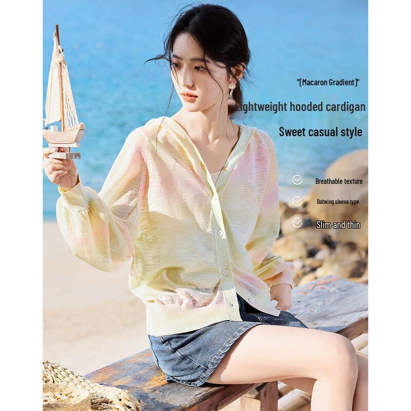 XWI Women s Ombre Macaron Hooded Knit Cardigan XL