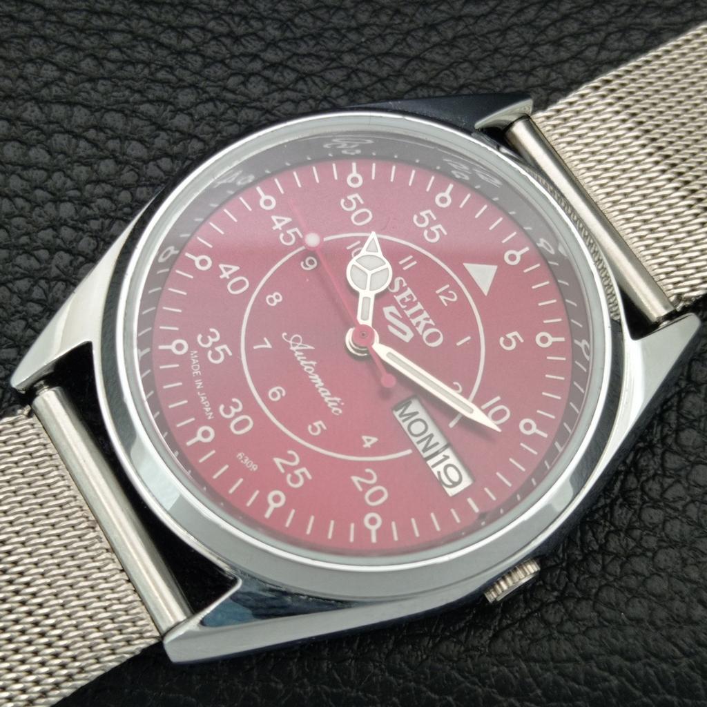 VINTAGE SEIKO 5 AUTOMATIC 6309A REFURBISHED JAPAN MENS RED DIAL WATCH A444678-1