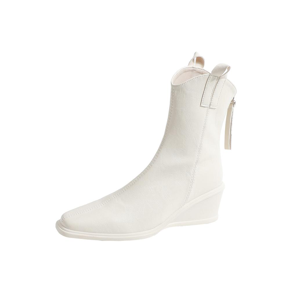 White thick-soled wedge elastic thin boots women's autumn and winter new retro versatile short boots Martin boots