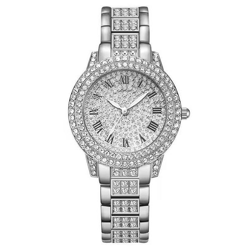Women's Rose Gold Diamond Inlaid Quartz Watch with Roman Numerals