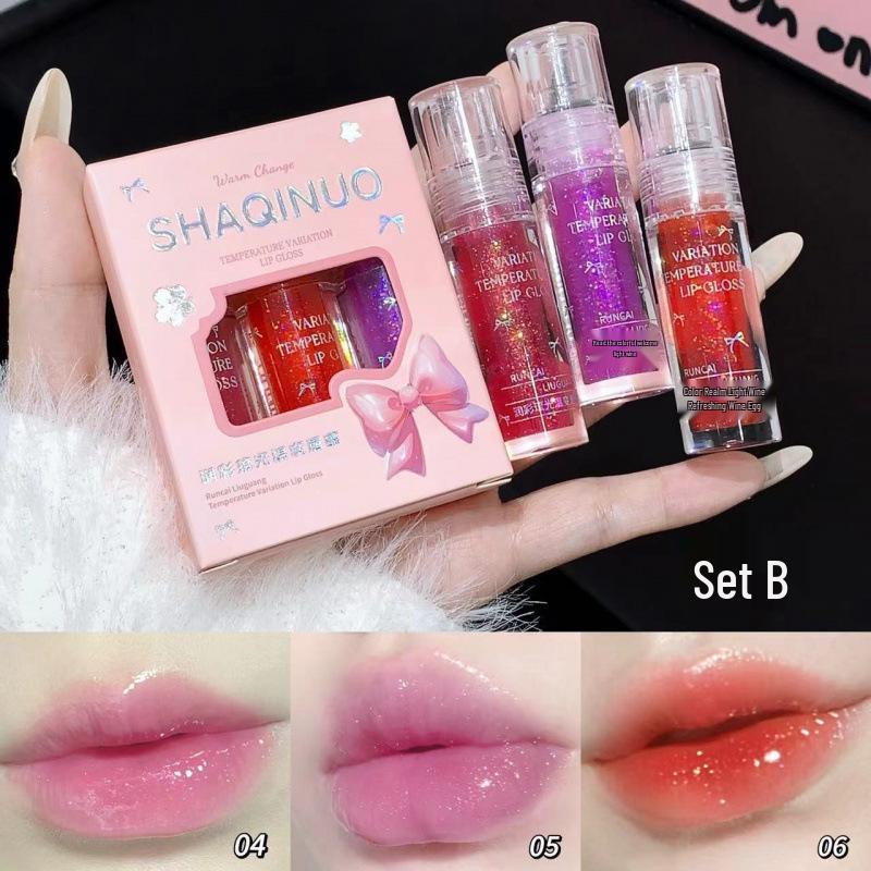 Shaqinuo Farbwechselndes Schimmer-Lipgloss-Set mit feuchtigkeitsspendendem, glänzendem Finish