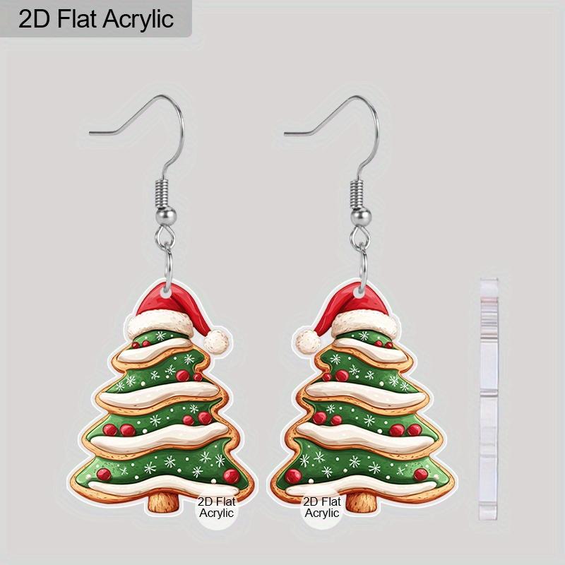 2 Pairs Fashion Christmas Acrylic Earrings for Women Classic Christmas Tree Christmas Hat Acrylic Earrings Creative Cookies Men Dangle Earrings