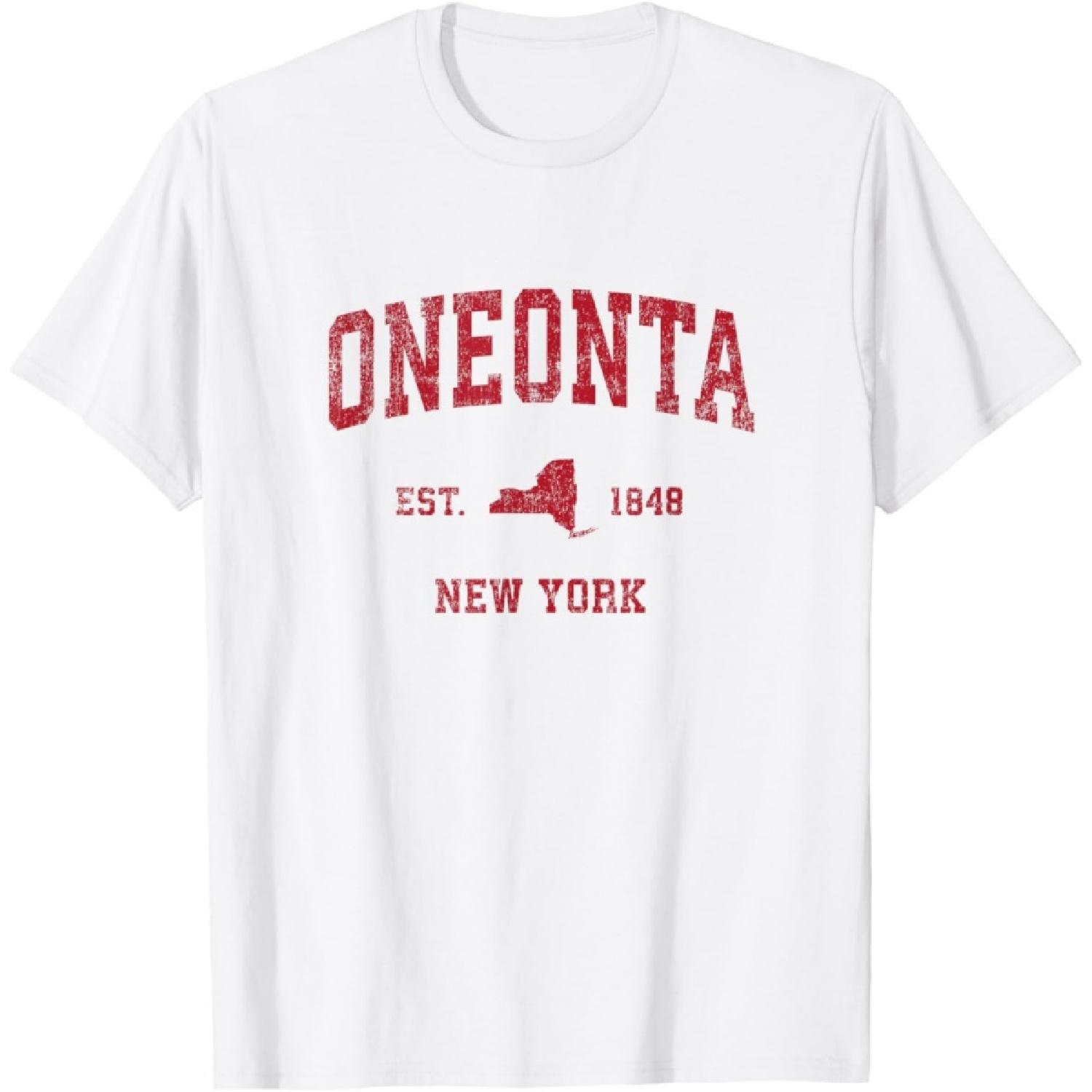 Oneonta New York NY Vintage Sports Design Red Print T-Shirt XXXXXL белый