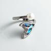Anillos BF CLUB de Plata de Ley 925 para Mujer Geométricos Simples Hechos a Mano Irregulares Anillo Retro de Cola de Ballena Azul Alergia Para Regalo de Cumpleaños