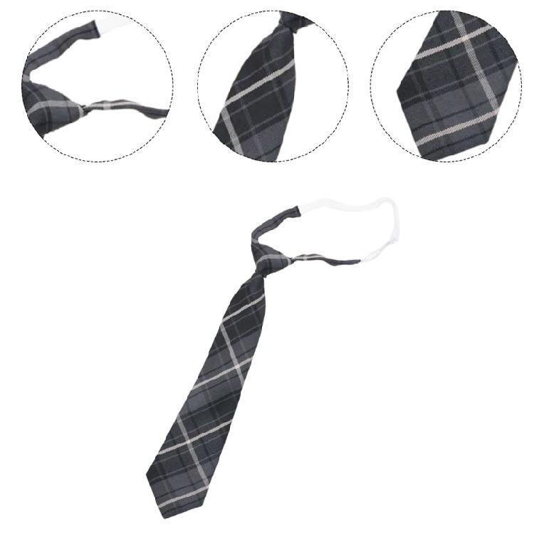 Adjusted Pre-Tied Necktie Vintage Gray Checkered Print Japanese College Bowtie