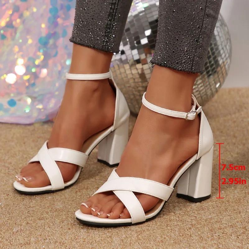 Fashion 2025 Summer Brand Elegant Women Office Sandals Fashion Hot Sale Med Chunky Heels Lady Elegant Dress Shoes Dress Sandals Women