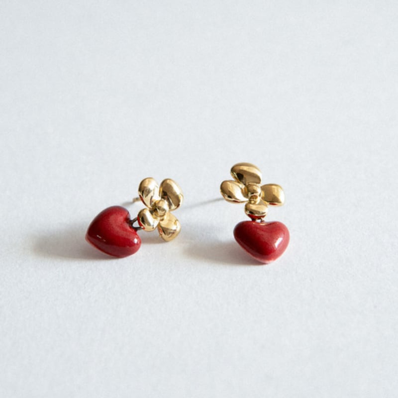 DOL Flower heart earring [burgundy]