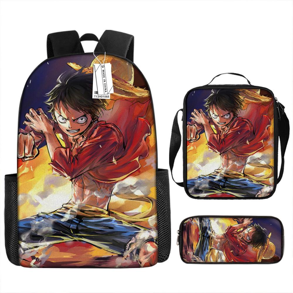 Animation Peripheral Student School Bag ONE PIECE Cartoon School Bag Girls and Boys Three-piece Set Backpack Satchel