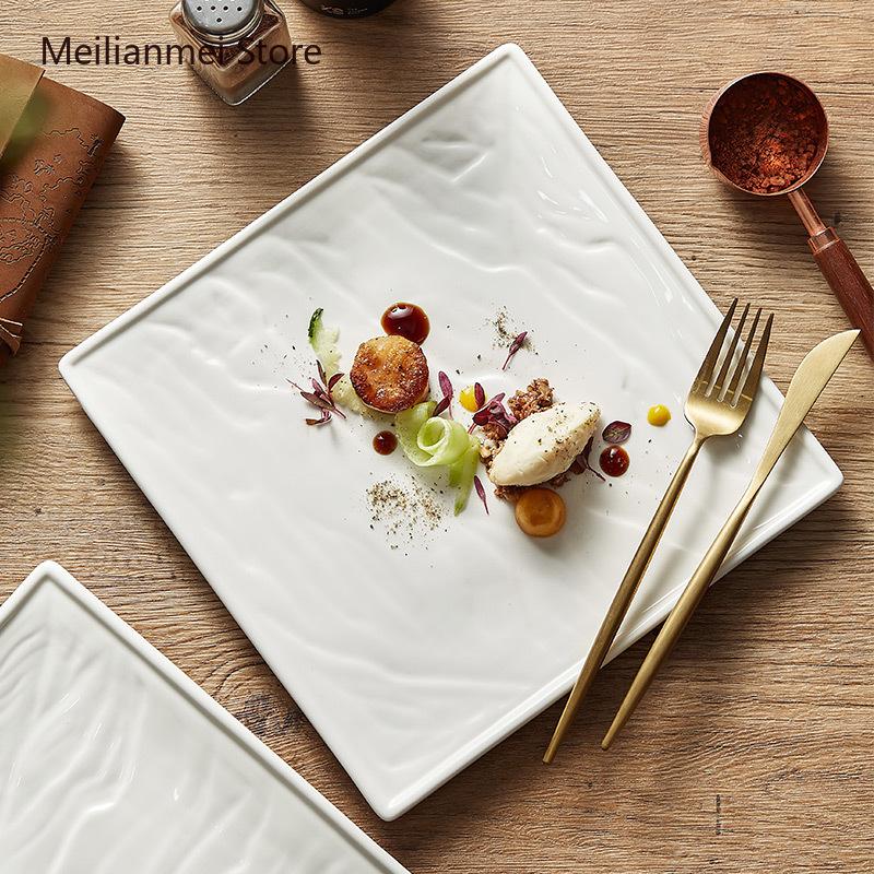 Teller für westliche Küche Hotelrestaurant Geschirr Keramik Weiß Steakteller Keramik Flachteller Abendessen Set Teller und Geschirr