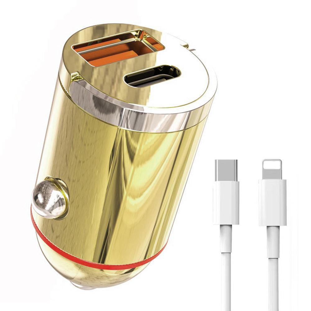 

G30J 133W Високопотужний міні-автомобільний зарядний пристрій з двома портами Type-C+USB та кабелем Type-C to 8Pin