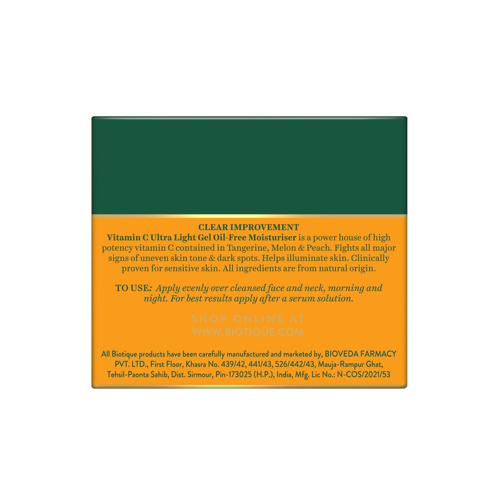 Biotique Vitamin C Ultra Light Gel Moisturizer 175ml Oil-Free Brightening Cream For Glowing Skin Peach Scent