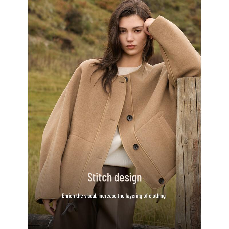 ELLE Women's Cashmere Blend Double-Sided Short Coat